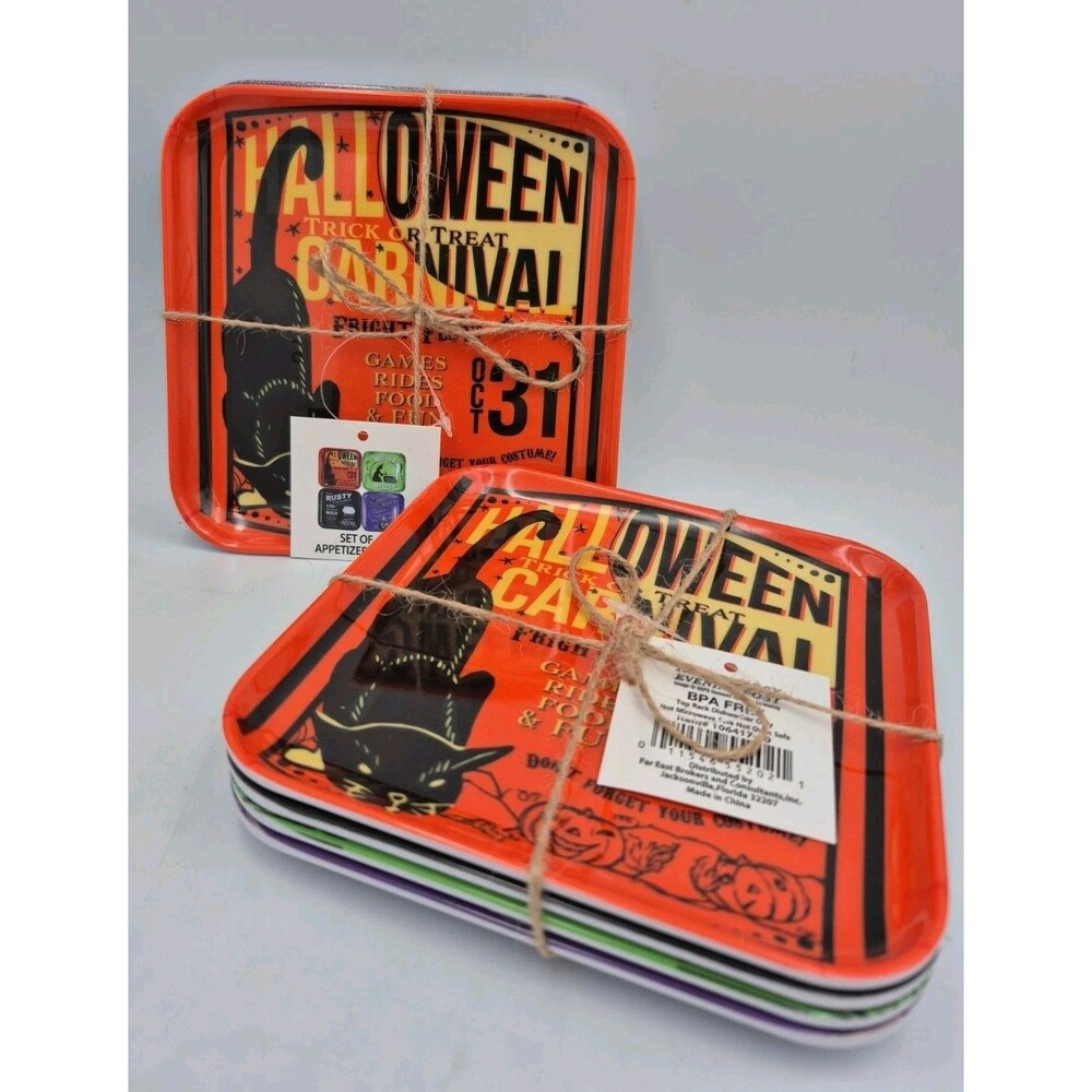 Halloween Trick Or Treat 5.75" Square Melamine Appetizer Trays  2 Sets of 4 (8)